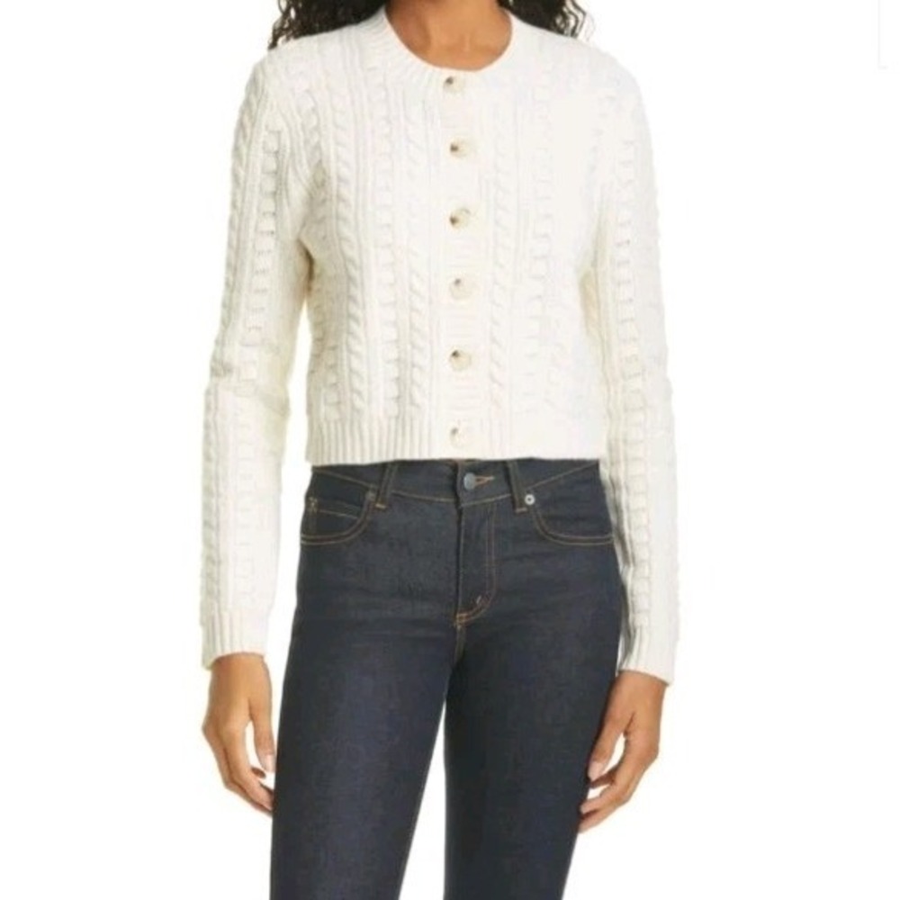 Baum Und Pferdgarten Cierra Crop Cable Knit Cardigan Sweater Ivory Wool Cashmere